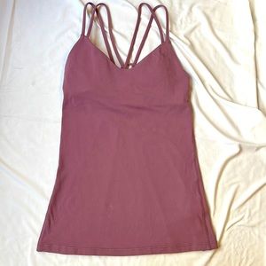 Lululemon tank with cross cross straps pink/grey size 4 dot